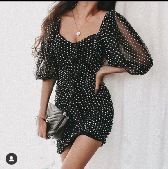 Zara Dresses Zara Black Polka Dot Mesh Puff Sleeve Dress Poshmark
